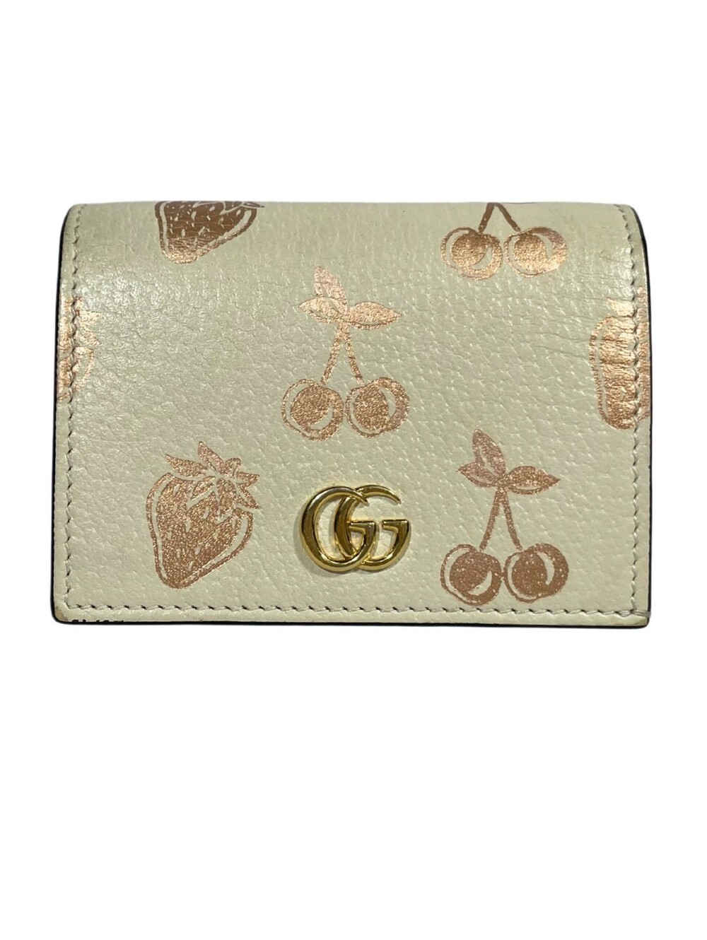 Gucci GG White Berry Marmont Bifold Card Case Wallet